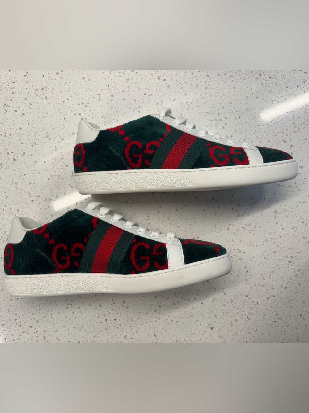 Green & Red Velvet GG Ace Sneakers - Picture 2 of 11
